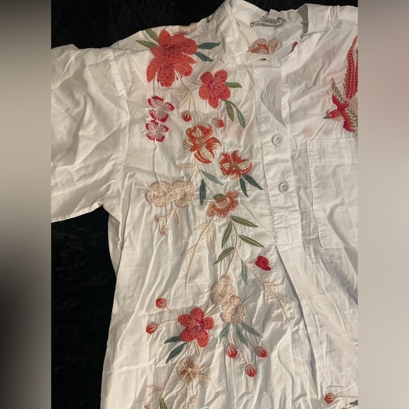 JOHNNY WAS Workshop Oversized White Embroidered Button-up Dress - Picture 5 of 7